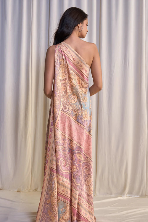 One-Shoulder Scarf Print Maxi