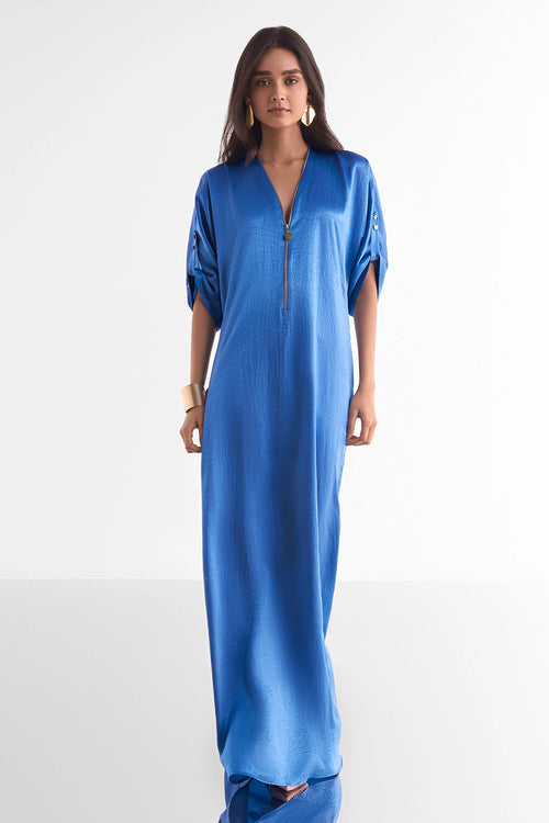 Zip Neck Satin Maxi