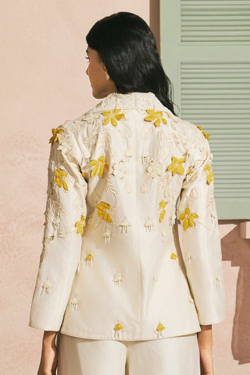 Ivory 3D Applique And Beadwork Blazer