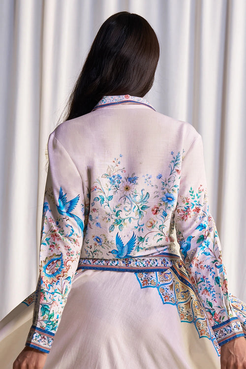 Linen Botanical Print Shirt And Twilly Scarf