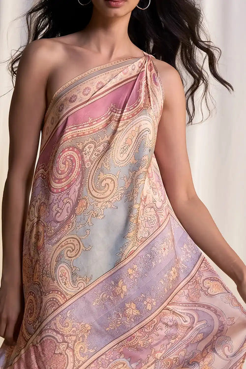 One-Shoulder Scarf Print Maxi