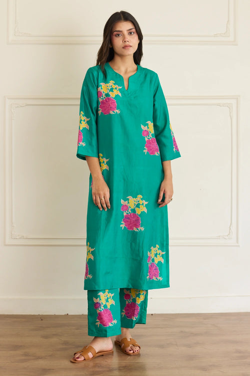 Jade Green Floral Silk Co-ord Set