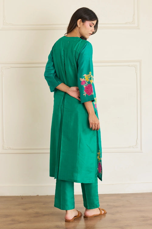 Jade Green Floral Silk Co-ord Set