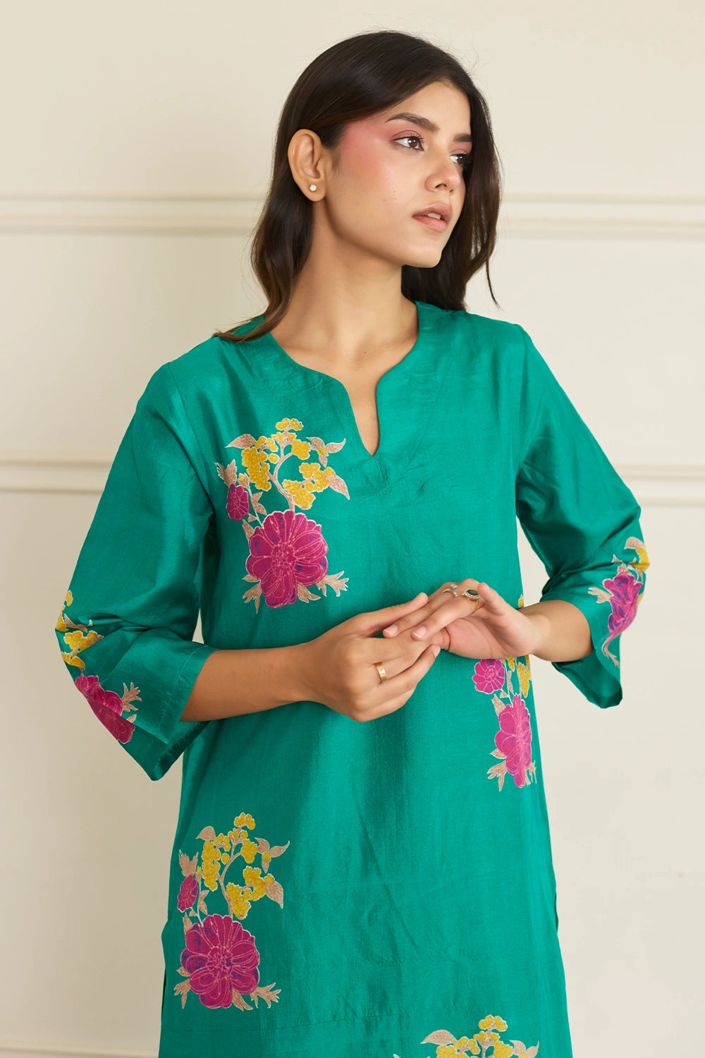 Jade Green Floral Silk Co-ord Set