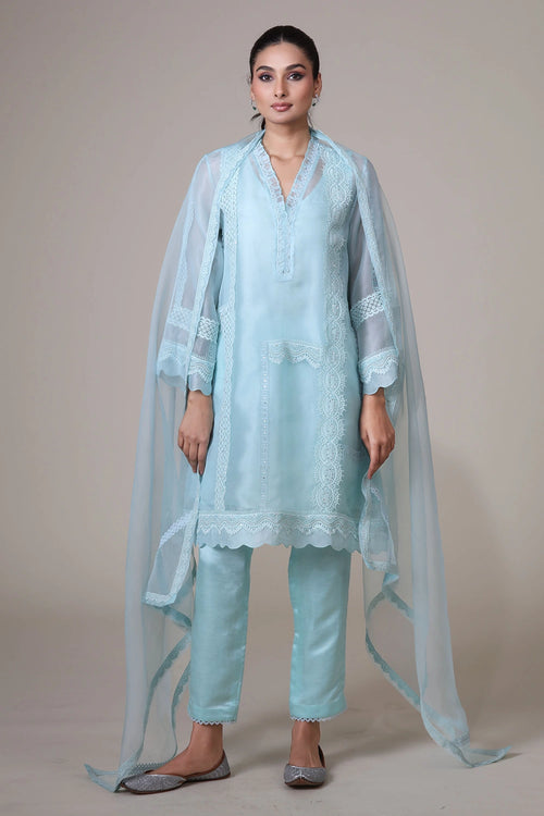 Mint Farida Lace Dupatta