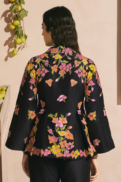 Black Bougainvillea Pleated Jacket