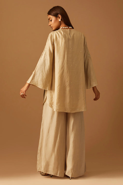 Floral Embroidered Shell Silk Sharara Set