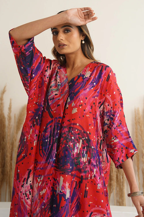 Red Abstract Antifit Kaftan