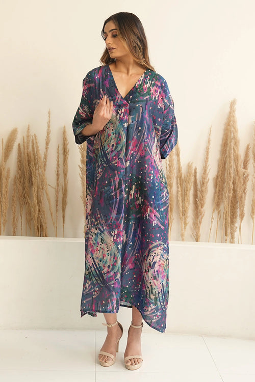 Navy Blue Abstract Antifit Kaftan