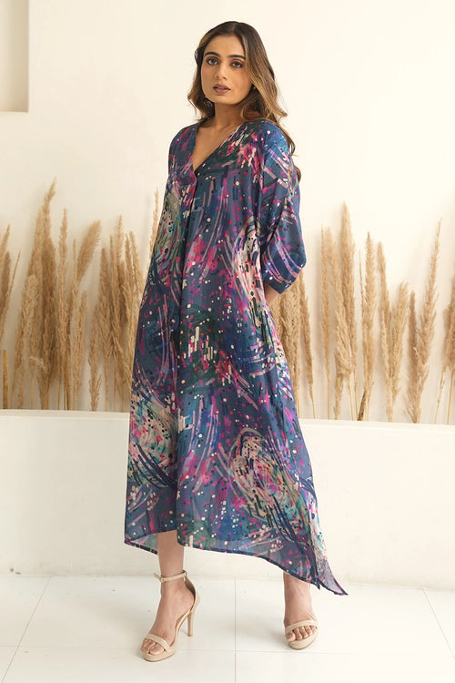Navy Blue Abstract Antifit Kaftan