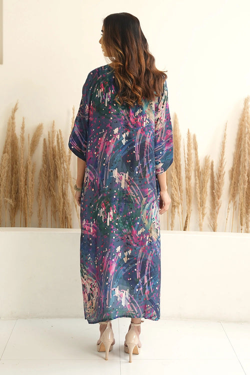 Navy Blue Abstract Antifit Kaftan