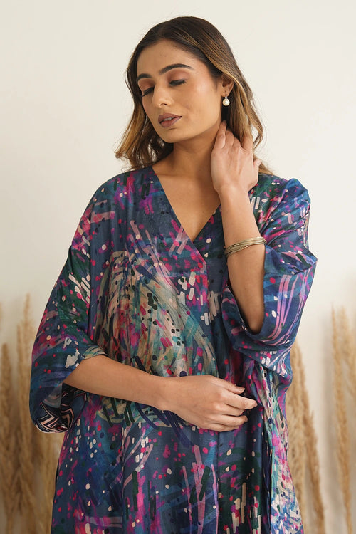 Navy Blue Abstract Antifit Kaftan