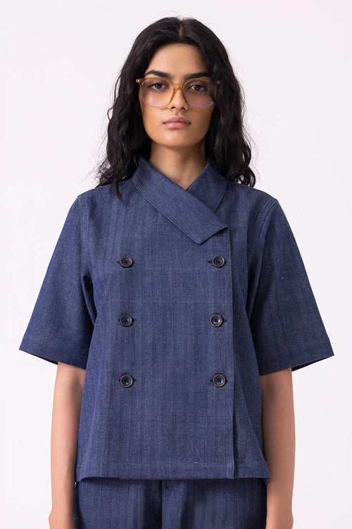 Becky Blue Handwoven Denim Top