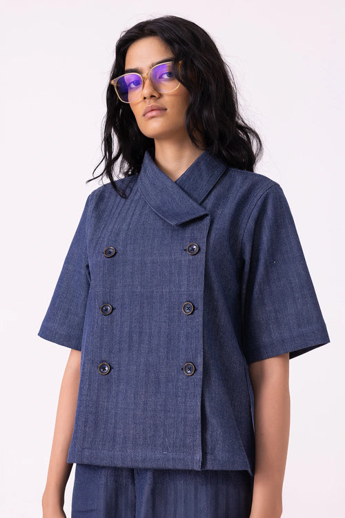 Becky Blue Handwoven Denim Top