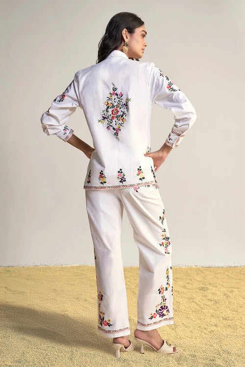 Placement Floral Embroidered Poplin Pant