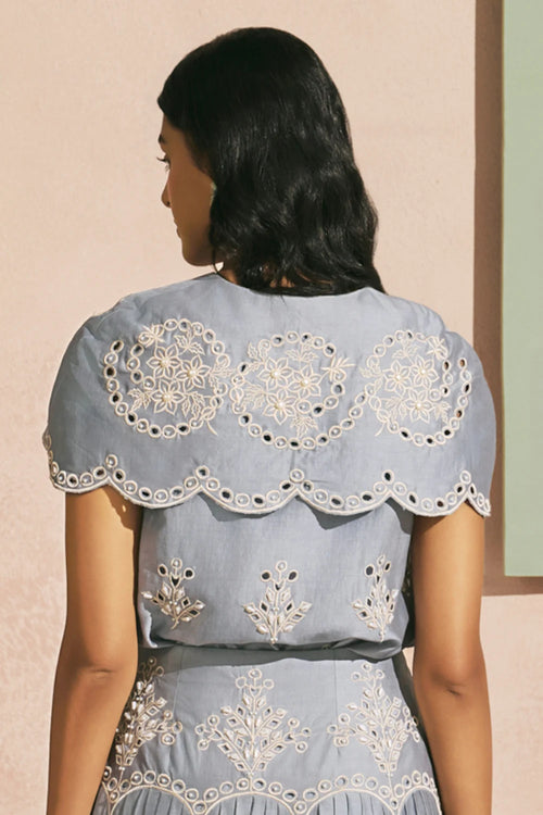 Powder Blue Contrast Cutwork Shirt