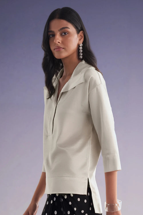 Boxy Satin Popover Top