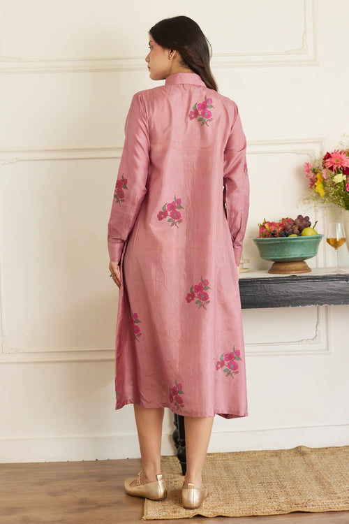 Blossom Whisper Mauve Silk Midi Dress