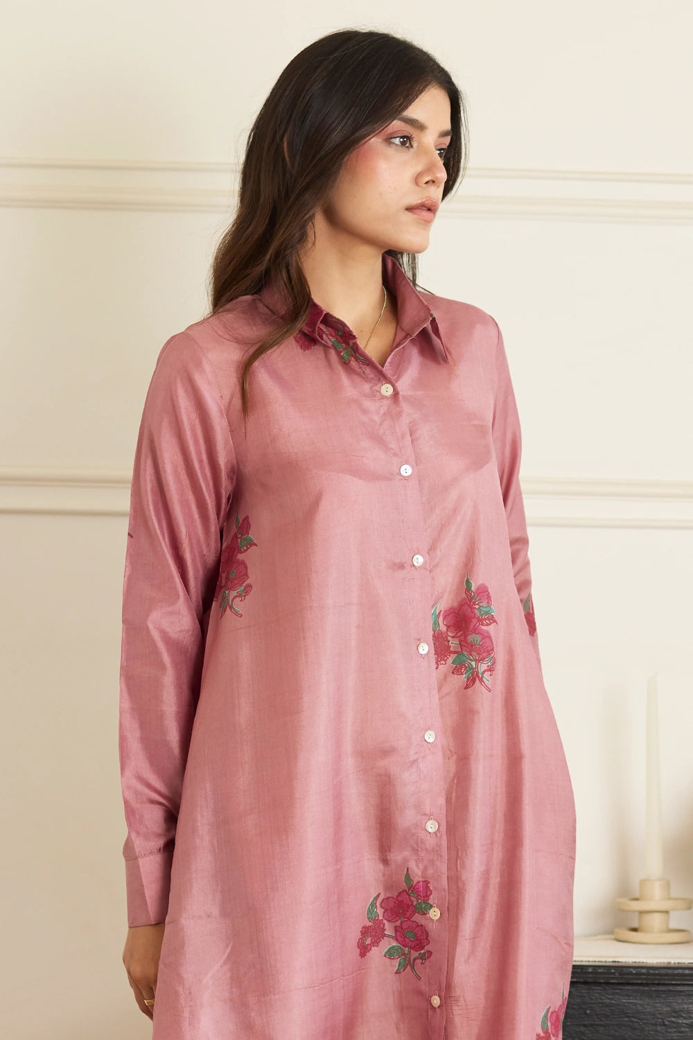 Blossom Whisper Mauve Silk Midi Dress