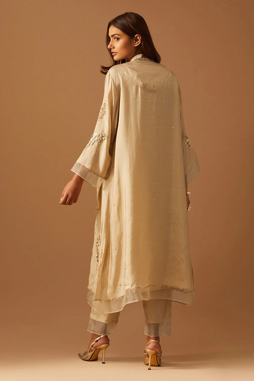 Shell Leaf Floral Embroidered Silk Kurta Set