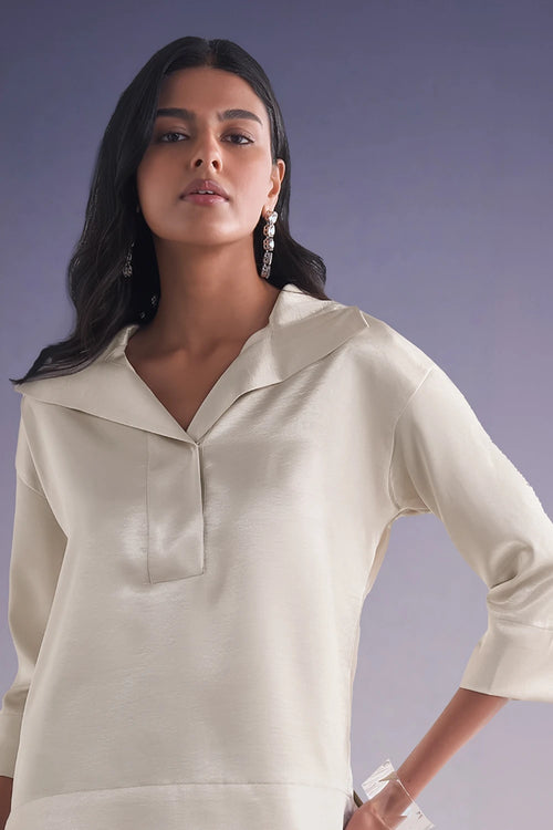 Boxy Satin Popover Top And Skirt Set