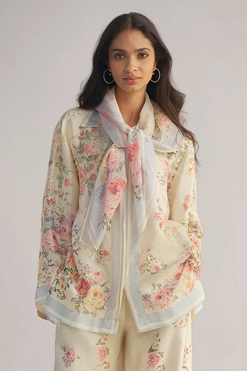 Pastel Floral Print Shirt And Scarf
