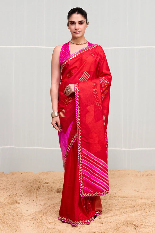 Red Rani Boond Saree
