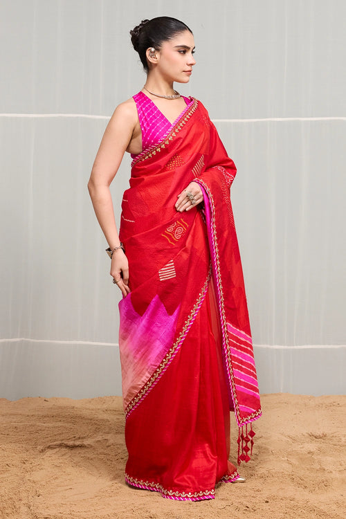 Red Rani Boond Saree