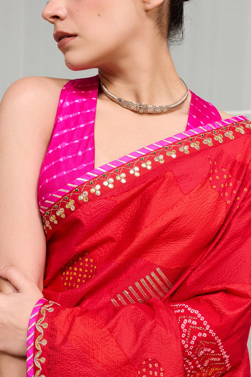 Red Rani Boond Saree