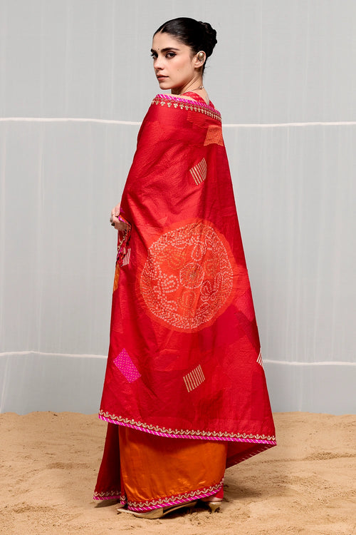 Orange Red Boond Saree