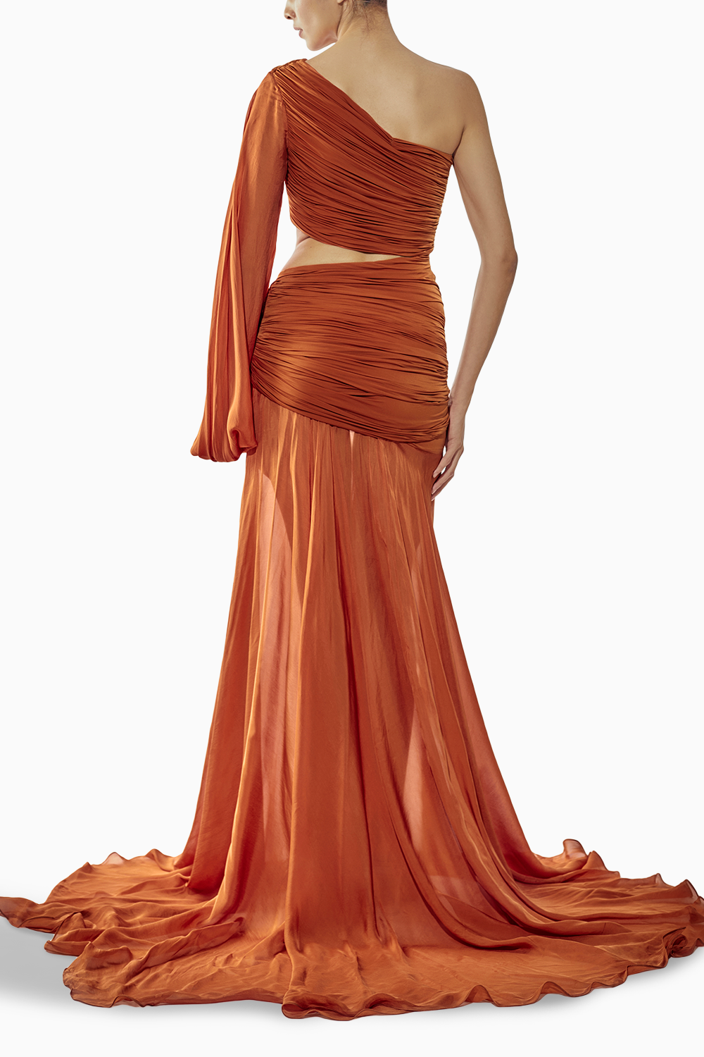 Marielle Rust Chiffon One-Shoulder Gown