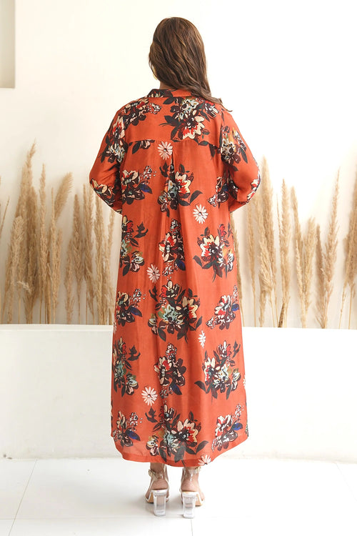 Red Floral Jacket With Abstract Geometric Print Dress