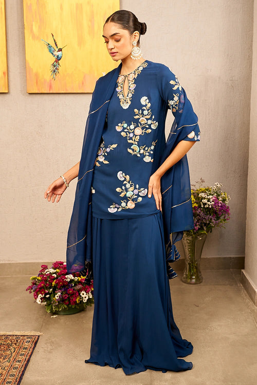 Nura Midnight Blue Lehenga Set