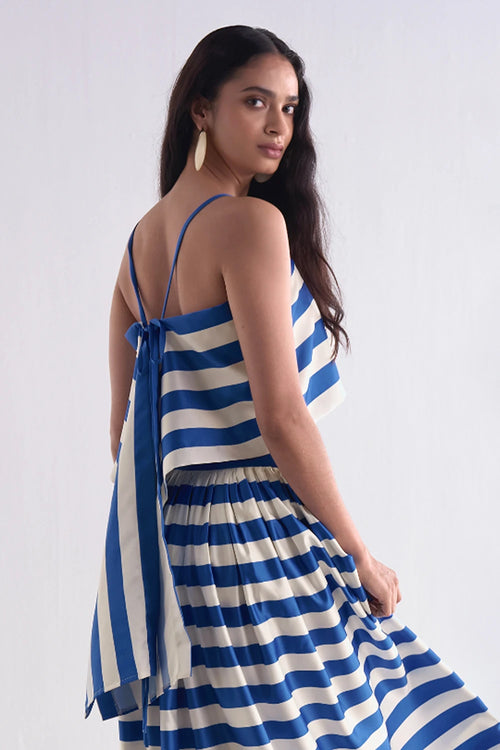 Back Knot Draped Stripe Top