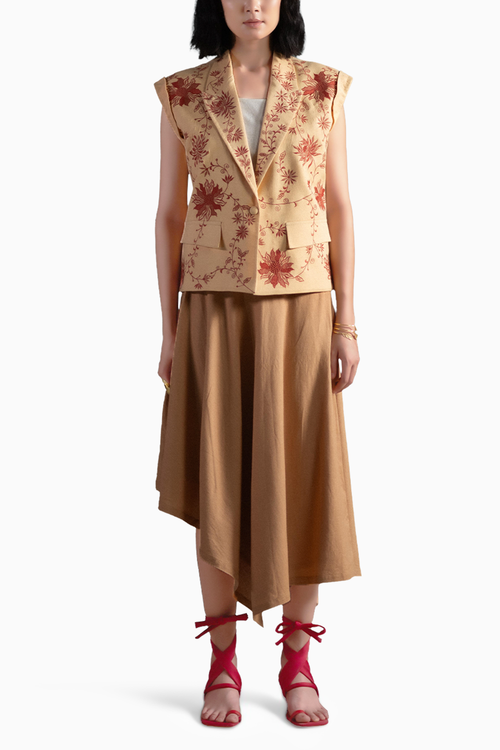 Sunflower Oasis Jacket and Sand Brown Skirt