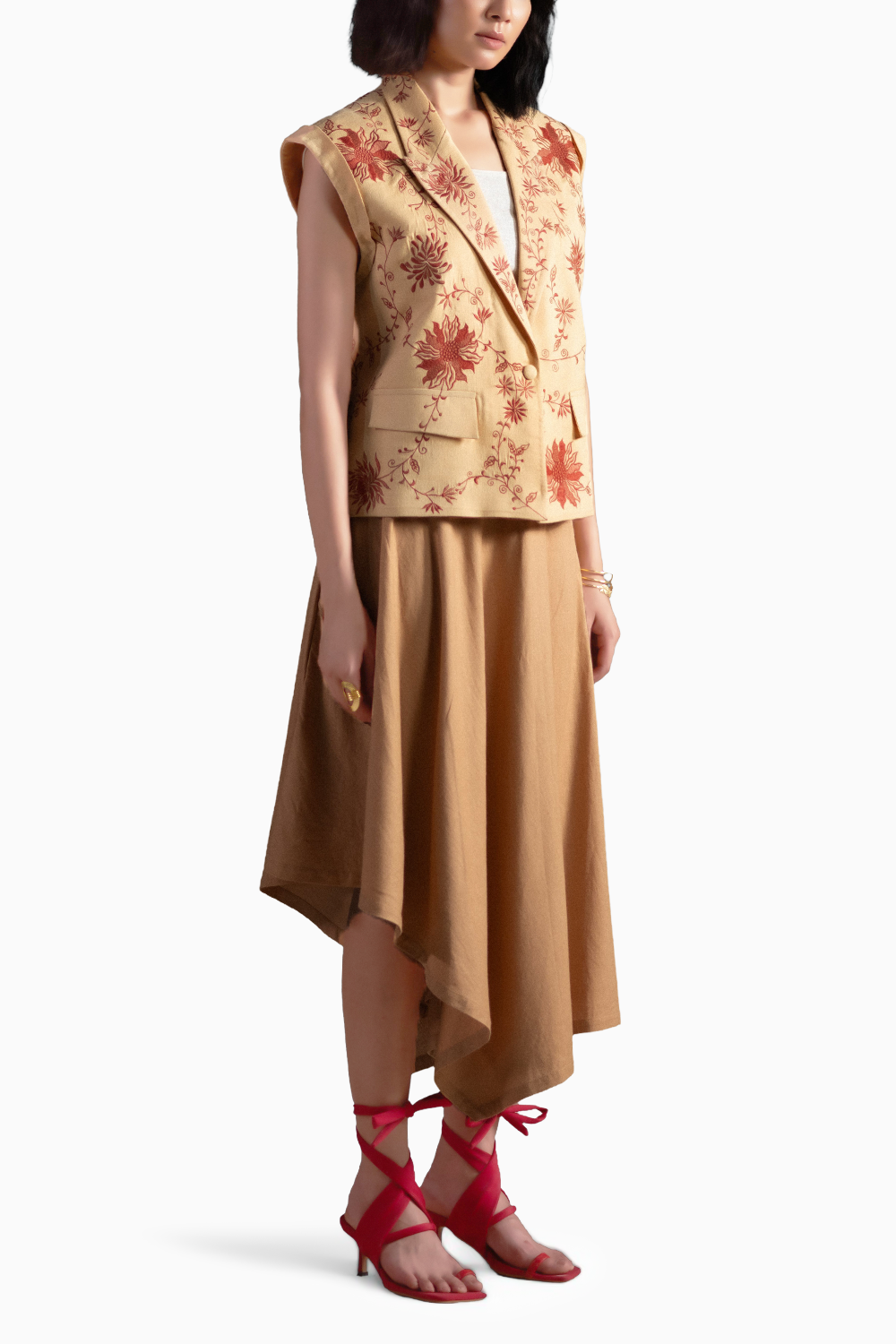 Sunflower Oasis Jacket and Sand Brown Skirt