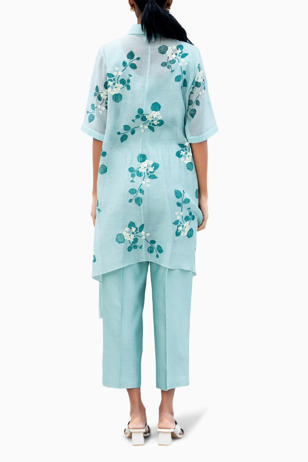 Sakura Printed Mint Embroidered Shirt and Pant