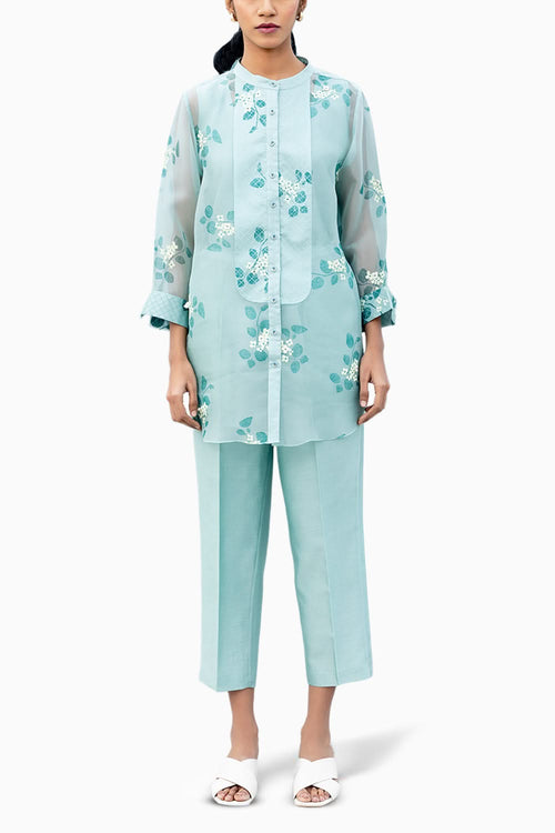 Sakura Printed Mint Shirt and Pant