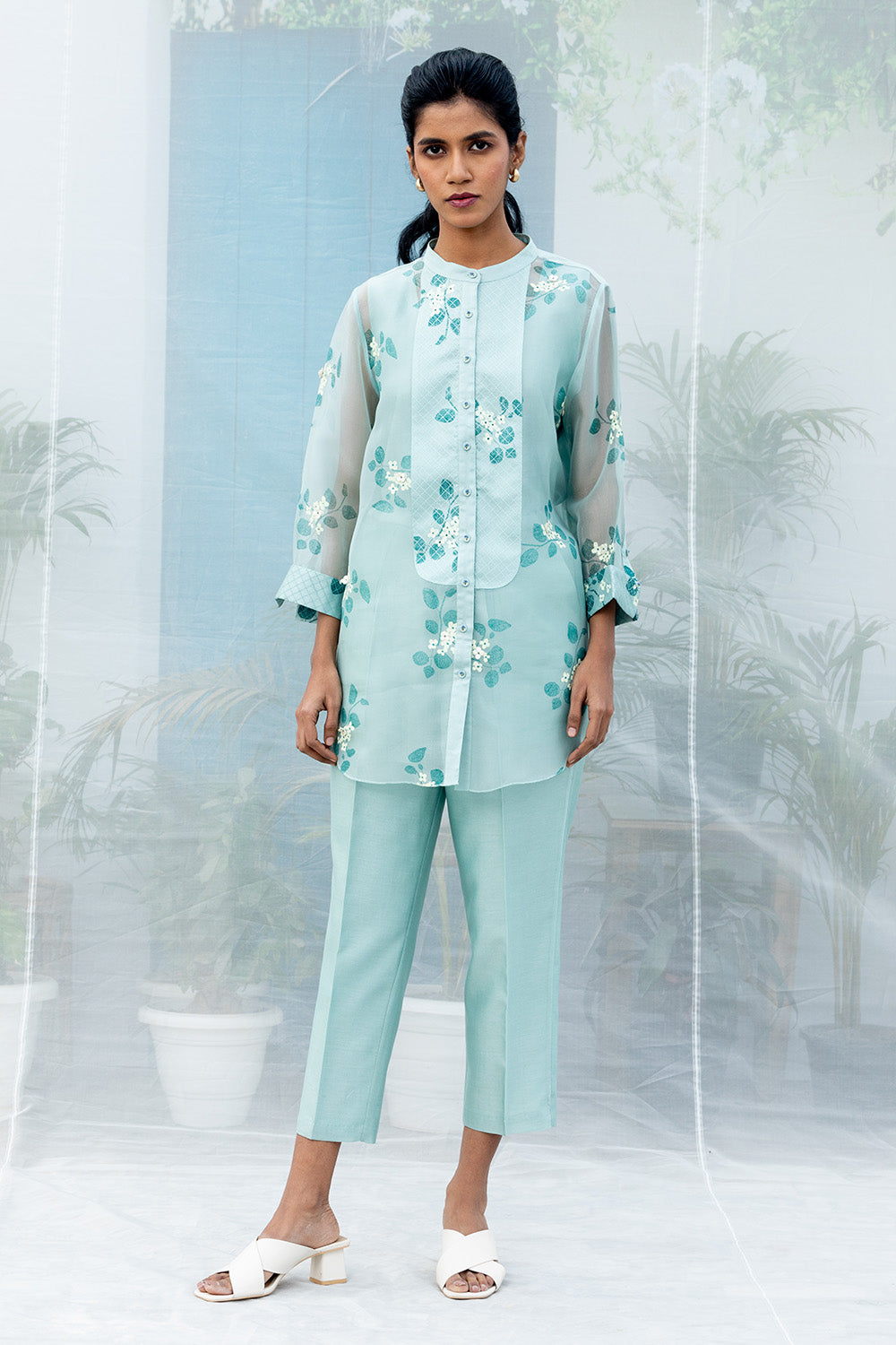 Sakura Printed Mint Shirt and Pant