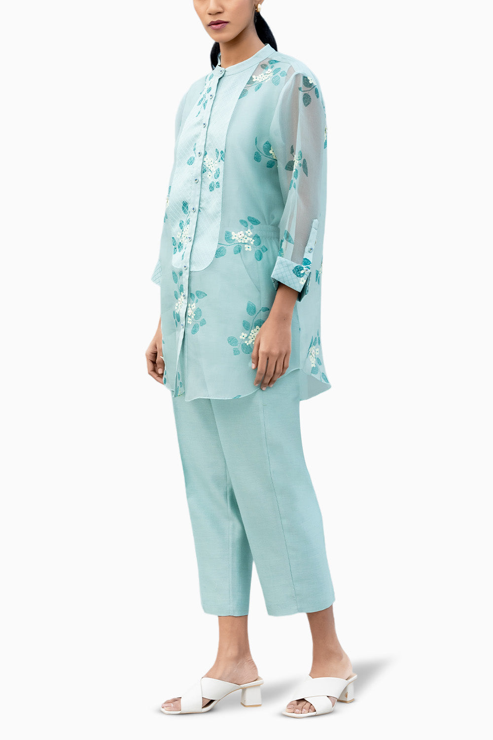 Sakura Printed Mint Shirt and Pant