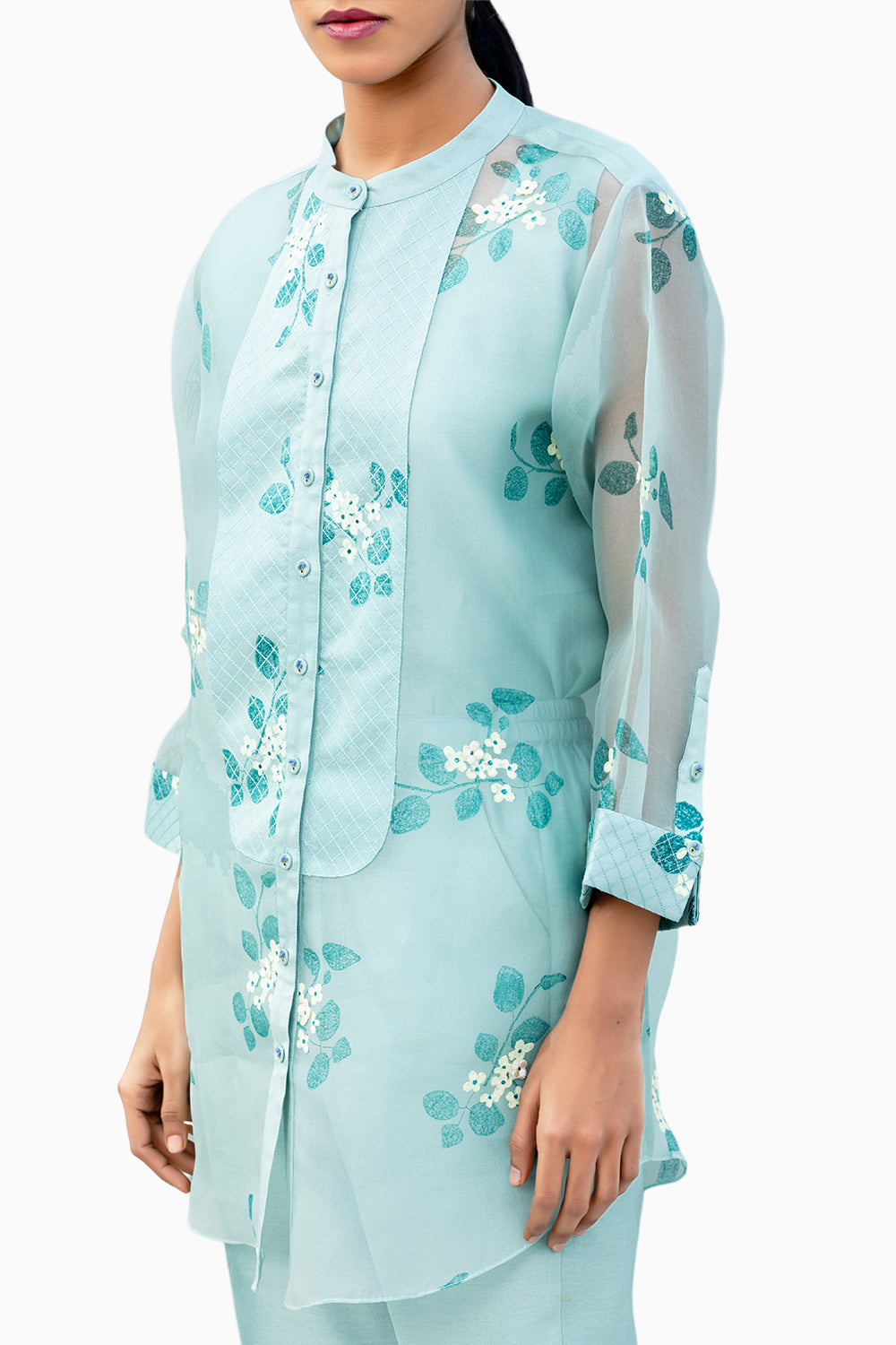 Sakura Printed Mint Shirt and Pant