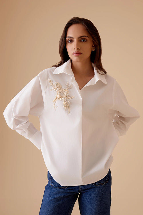 Nisha White Cotton Shirt