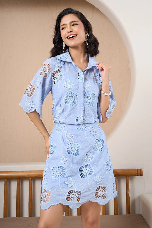 Sky Bloom Eyelet Skorts Set