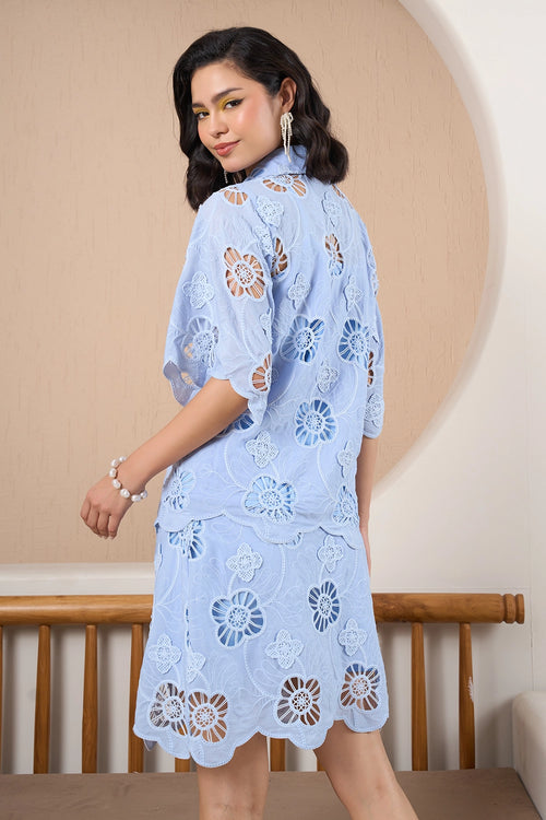 Sky Bloom Eyelet Skorts Set