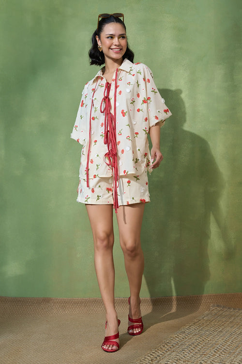 Rosy Flora Tie up Co-ord set