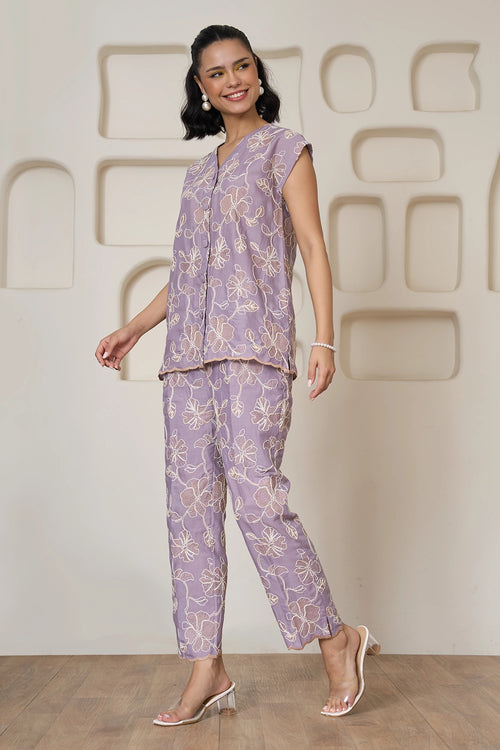 Lilac Whisper Embroidered Co-ord Set