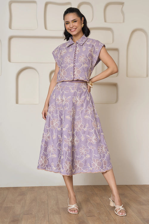 Lilac Whisper Embroidered Skirt Set