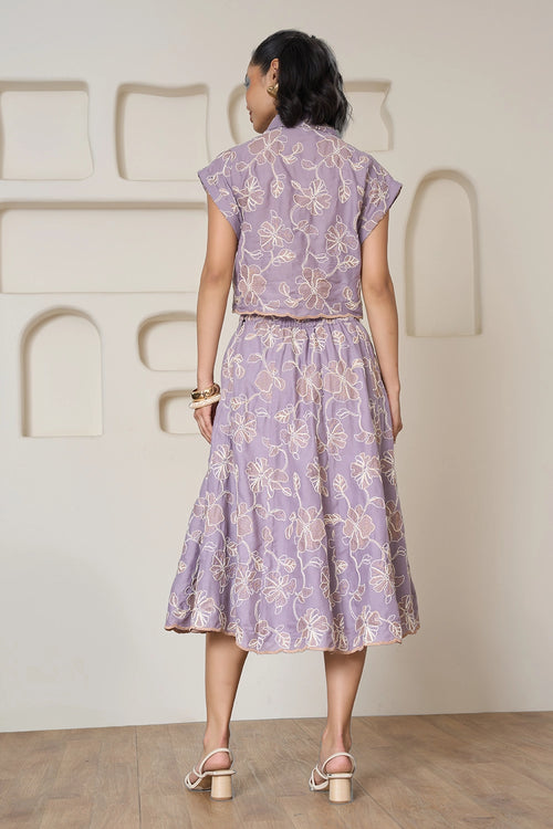 Lilac Whisper Embroidered Skirt Set