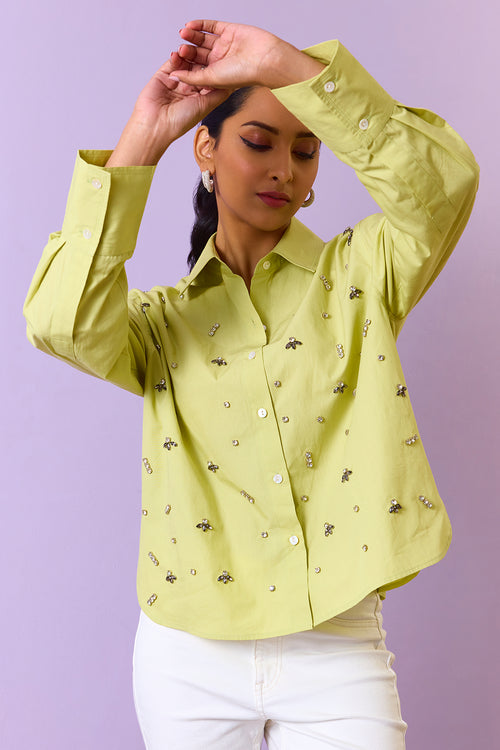Sparkle Green Embellished Shirt