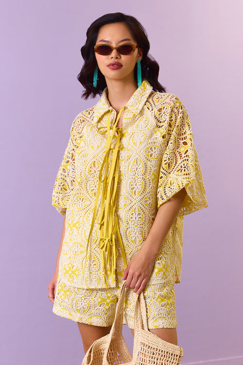 Sunshine Lace Elegance Shirt With Shorts